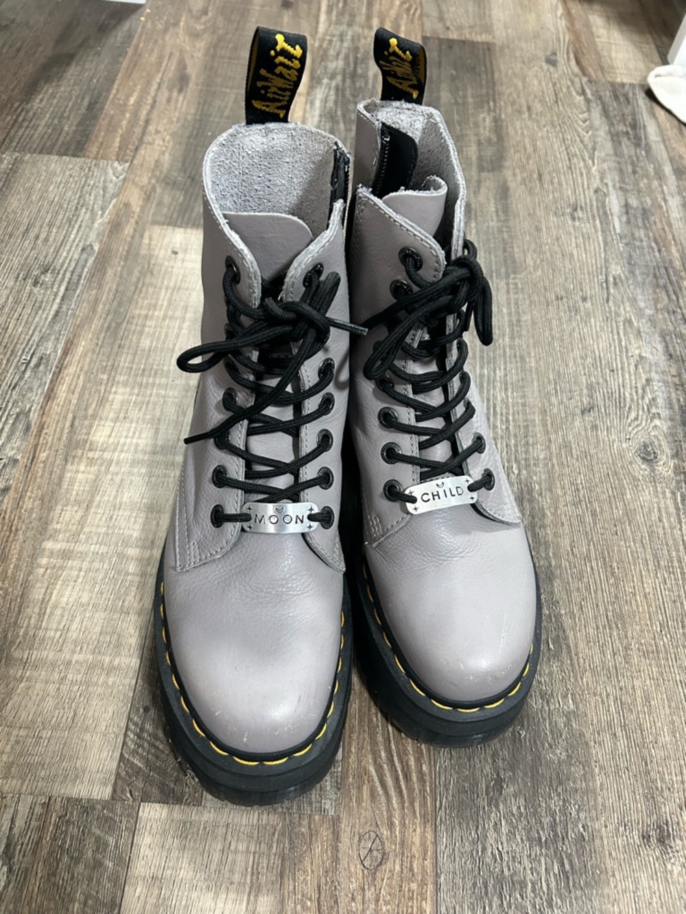 Dr. Martens Gray Combat Boots with Black Laces
